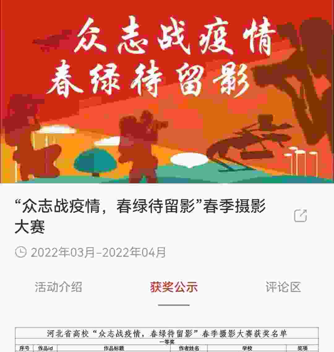 喜报!“众志战疫情，春绿待留影”春季摄影大赛获奖名单出炉～